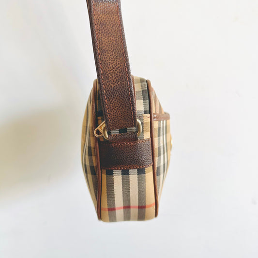 Burberry Classic Check Nova Haymarket Checkered Brown Logo Camera Shoulder Sling Bag