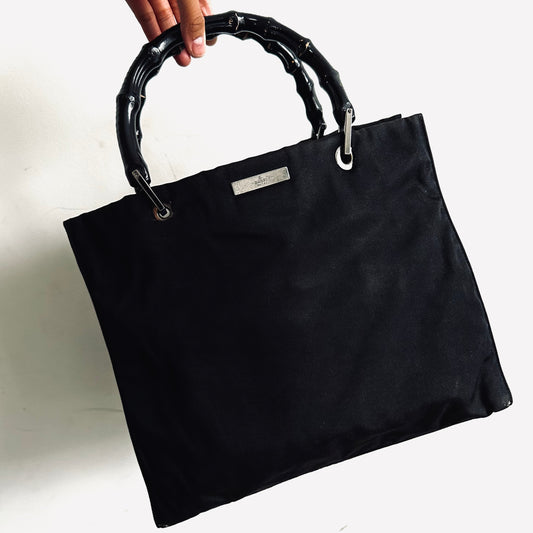 Gucci Black Diana Monogram Logo Bamboo Handle Structured Top Handle Tote Bag