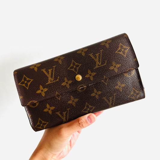 Louis Vuitton LV Sarah Monogram Logo GHW Flap Vintage Long Trifold Wallet