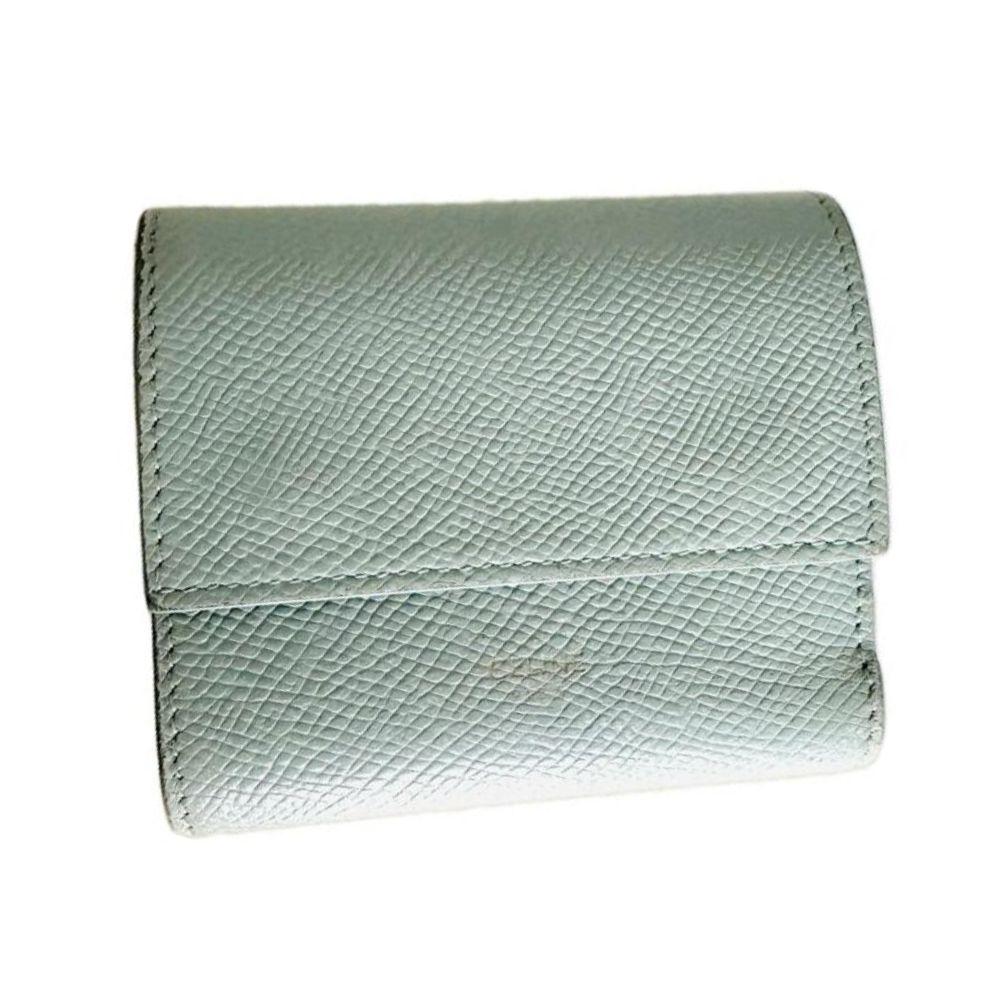 Celine Blue Grained Leather Flap Compact Wallet