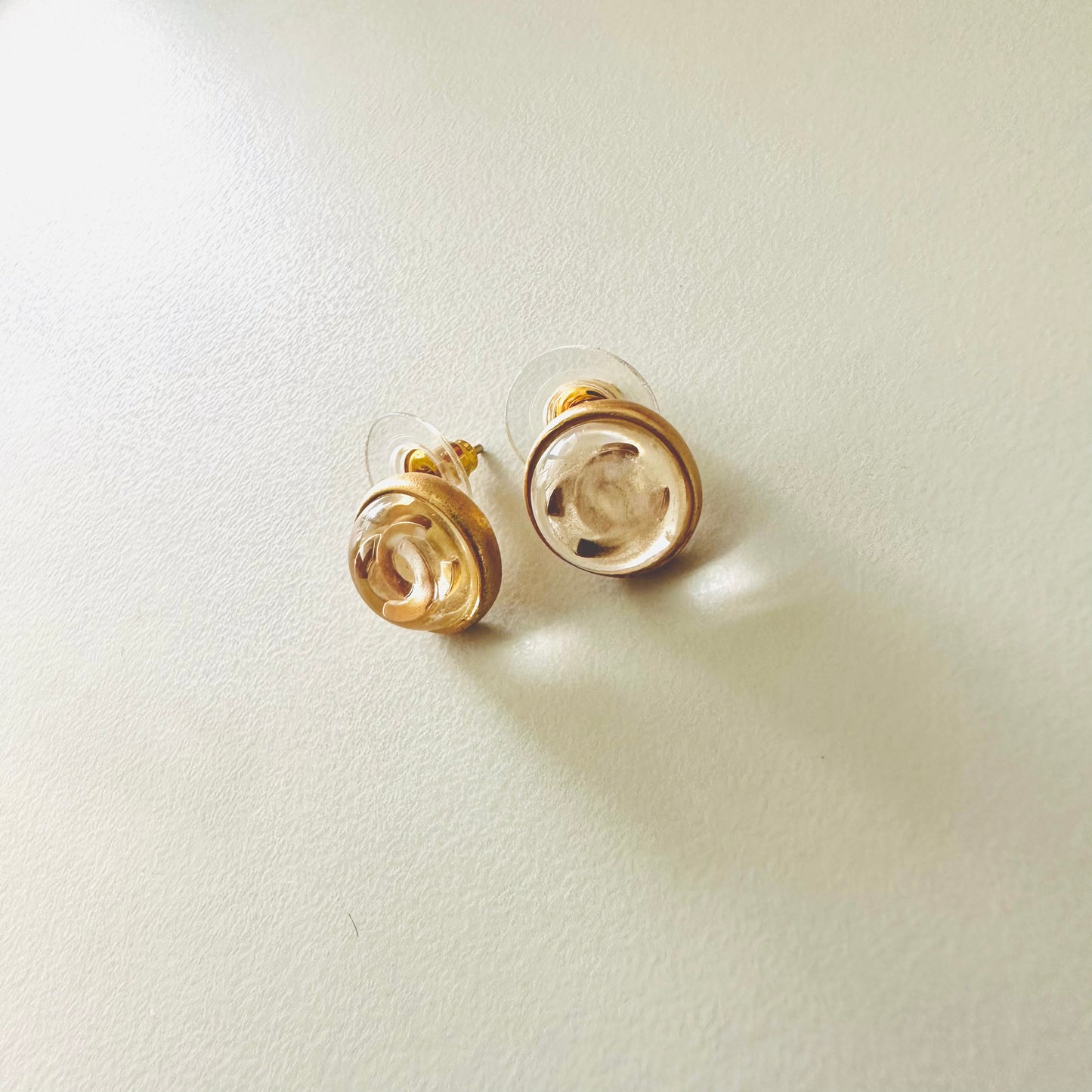 Chanel Signature Classic Round Gold CC Logo Stud Earrings