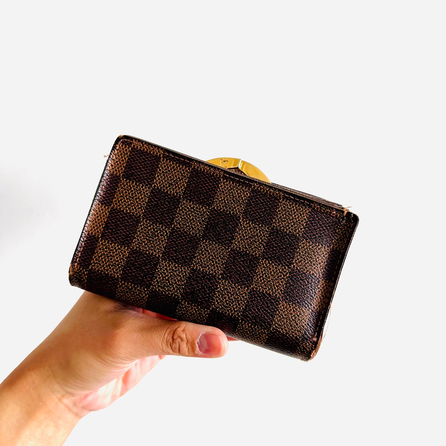 Louis Vuitton LV Porte Monnaie Damier Ebene Monogram Logo GHW Flap Compact Bifold Wallet