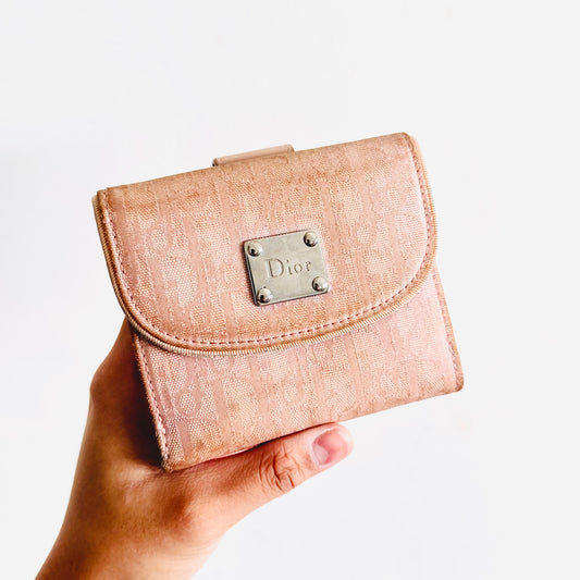 Christian Dior CD Pink Oblique Monogram Logo Compact Flap Bifold Wallet
