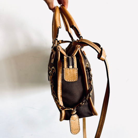 Chloe Brown / Tan Classic Monogram Logo Zip Shoulder Sling Tote Bag