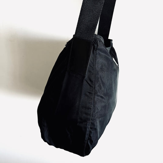 Prada Black Tessuto Classic Logo Hobo Nylon & Leather Shoulder Sling Bag