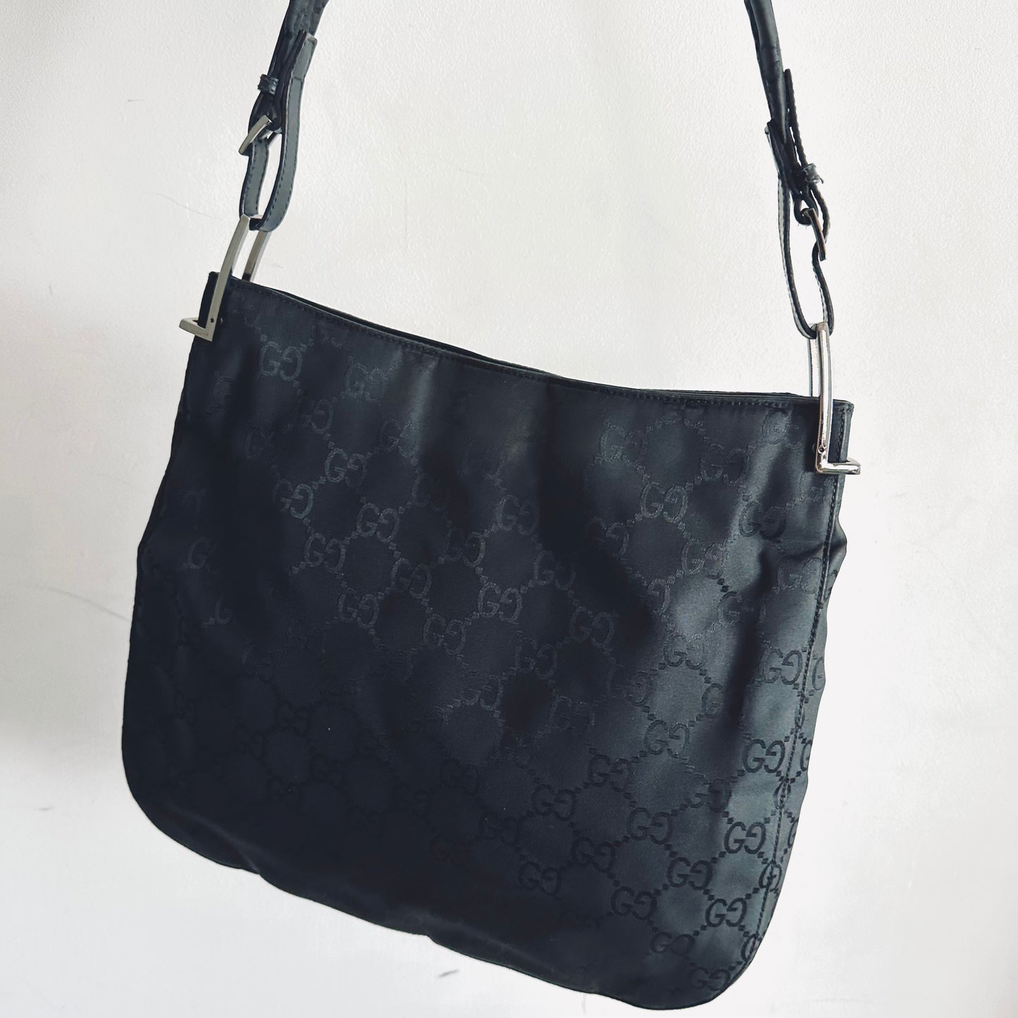 Gucci Black Iridescent GG Monogram Hobo Baguette Shoulder Bag