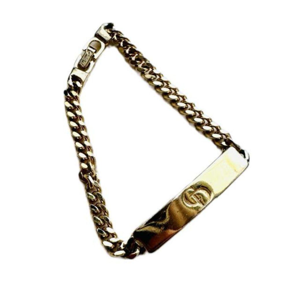 (Up to 17.5cm) Christian Dior Gold Logo Chunky Chain Bracelet