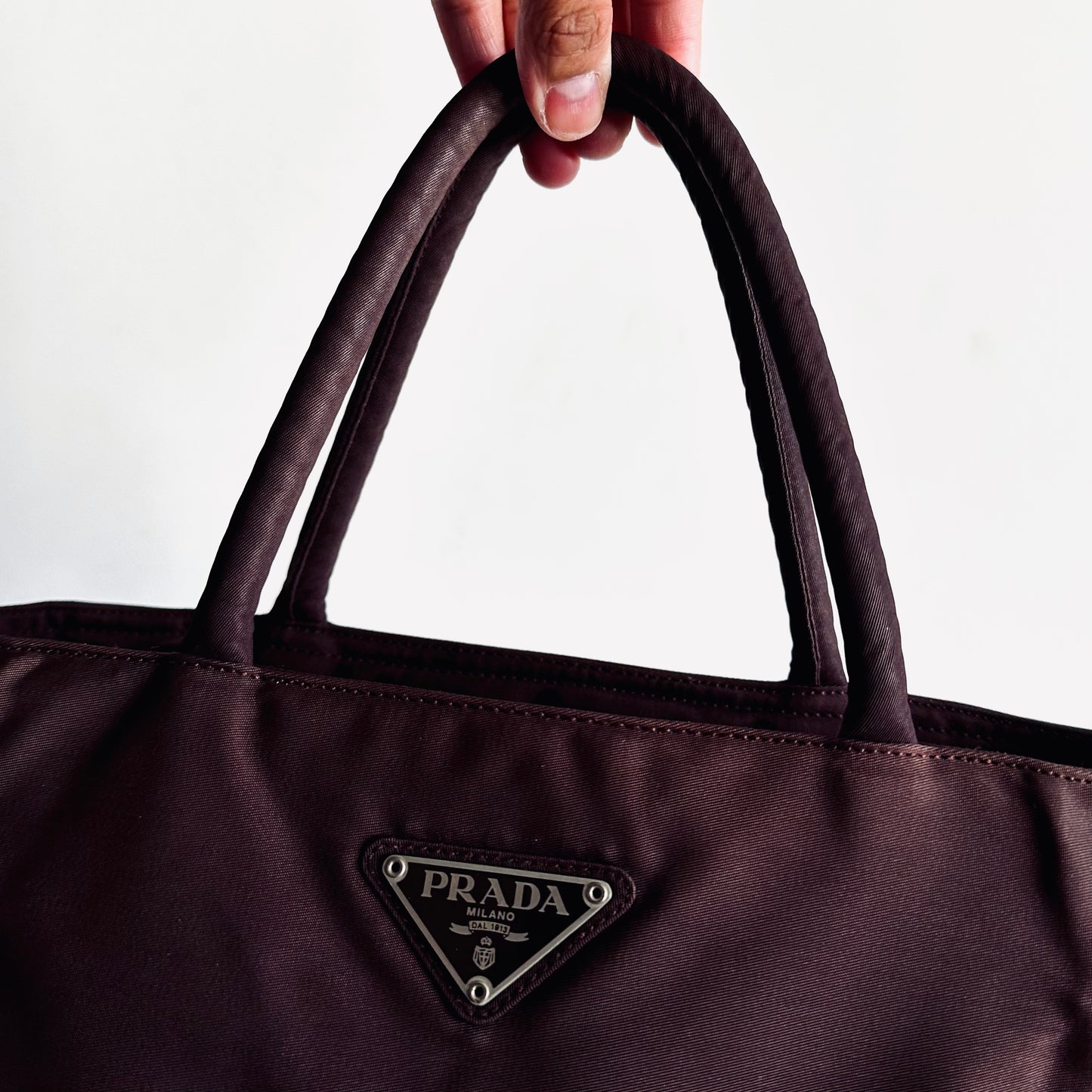 Prada Maroon Burgundy Red Classic Logo Nylon Shopper Zip Tote Bag