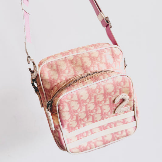 Christian Dior Pink Oblique Monogram Logo Small Zip Shoulder Sling Bag