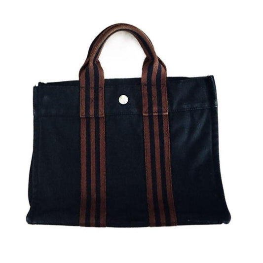 Hermes Fourre-Tout Canvas Tote Bag (Navy Blue/Brown PM)