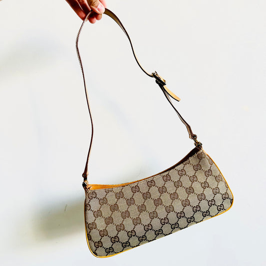 Gucci Beige / Tan GG Monogram Small Hobo Baguette Pochette Shoulder Bag