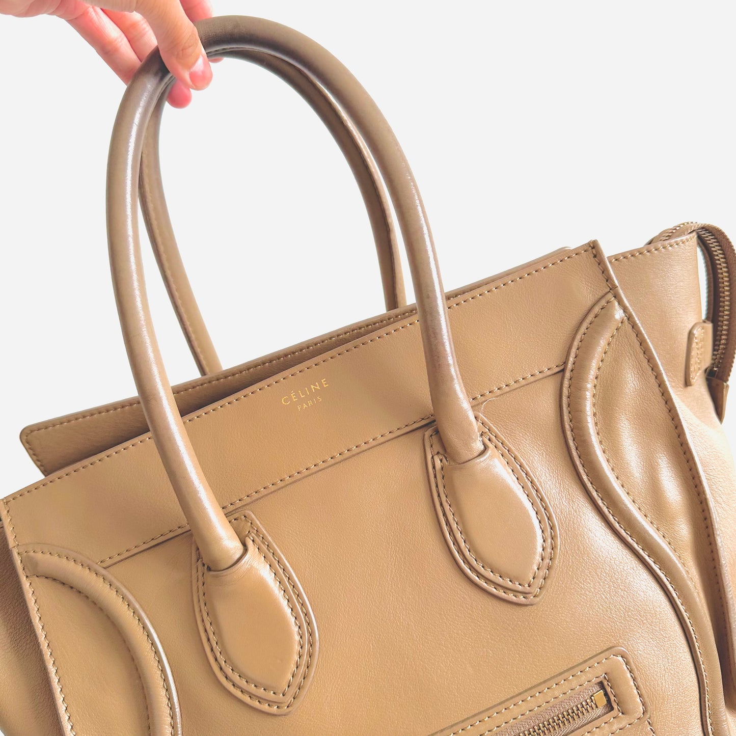 Celine Dune Beige GHW Mini Luggage Monogram Logo Shopper Shoulder Tote Bag