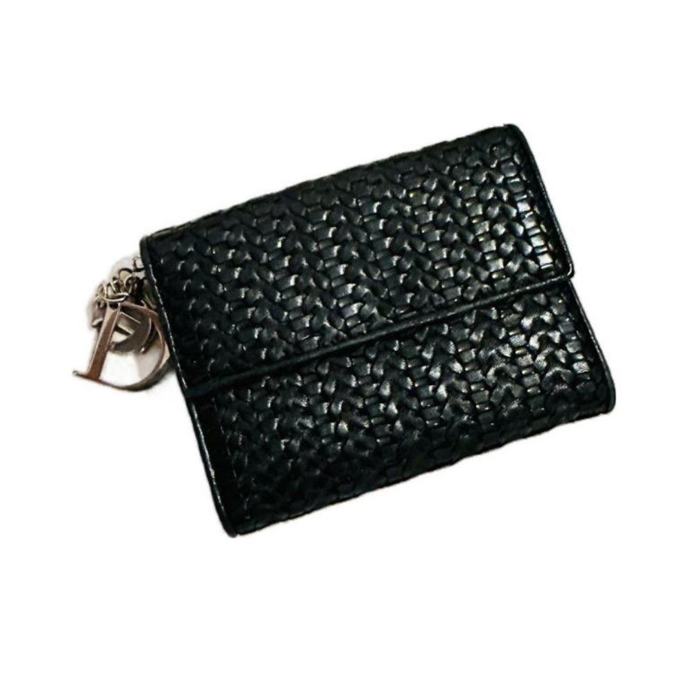 Dior Lady Dior Black Woven Flap Compact Wallet