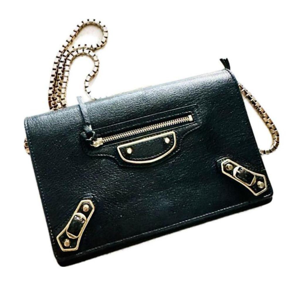 Balenciaga Black Giant City Flap Clutch Converted To WOC Wallet On Chain Bag
