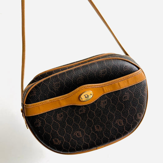 Christian Dior CD Honeycomb Oblique Monogram GHW Logo Vintage Zip Shoulder Sling Bag