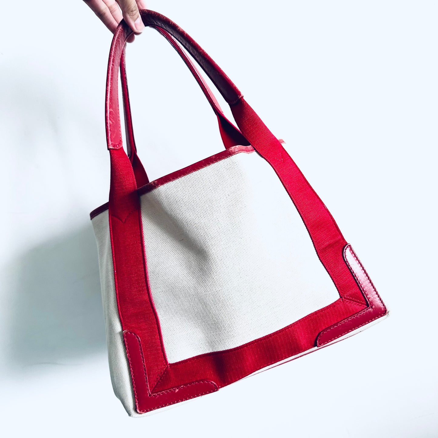 Balenciaga Logo Cabas Red / White Small S Structured Shoulder Tote Bag With Pouch