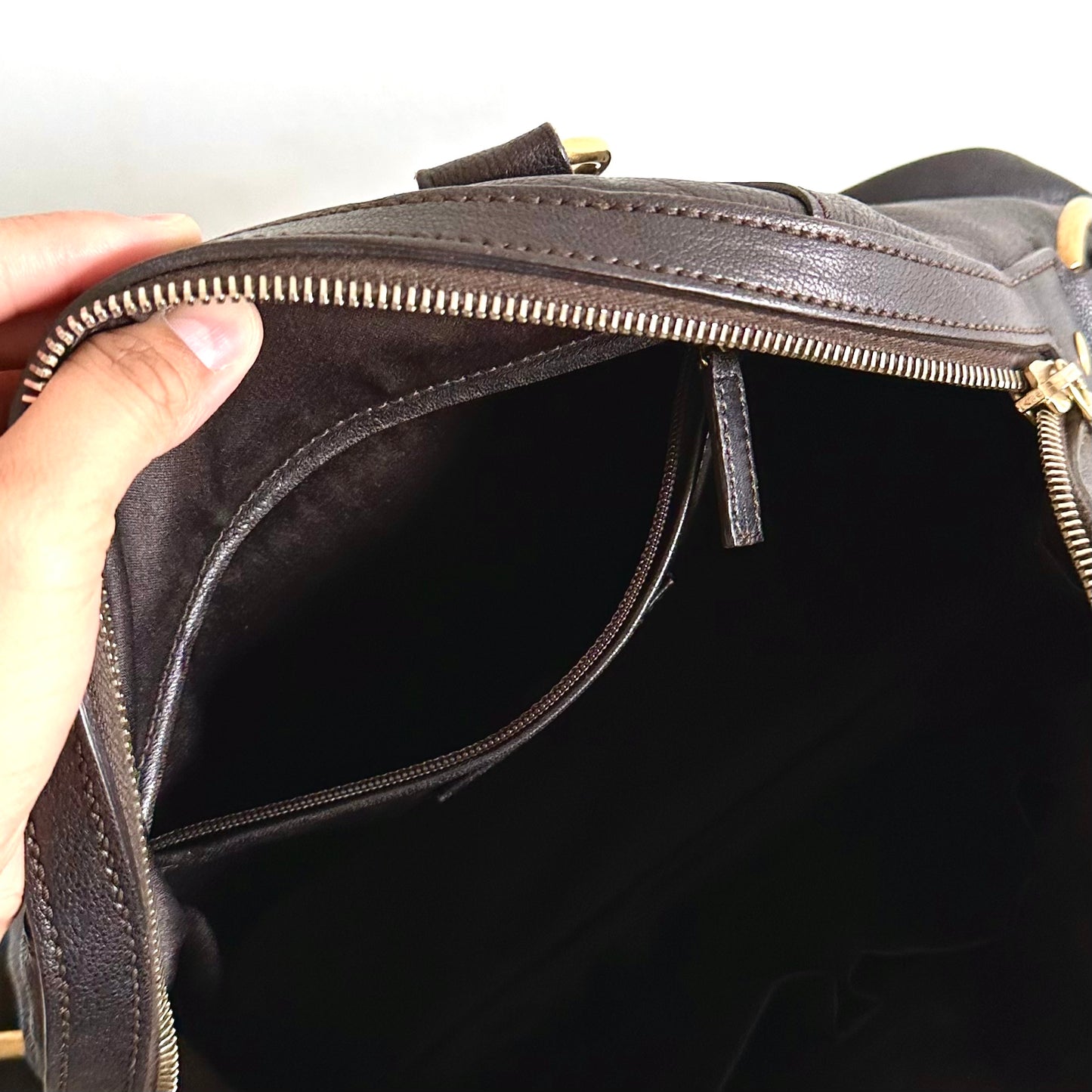 YSL Yves Saint Laurent Dark Brown Muse Leather Small Top Handle Boston Shoulder Tote Bag