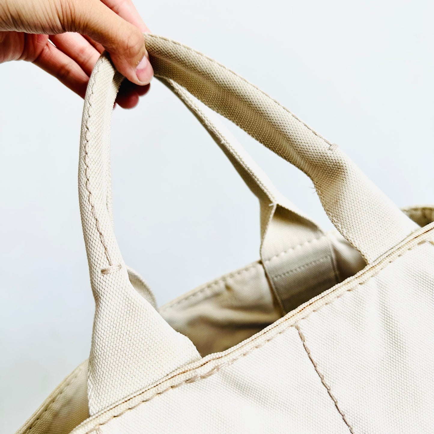 Prada White GHW Canapa Classic Logo Structured Shopper Tote Bag