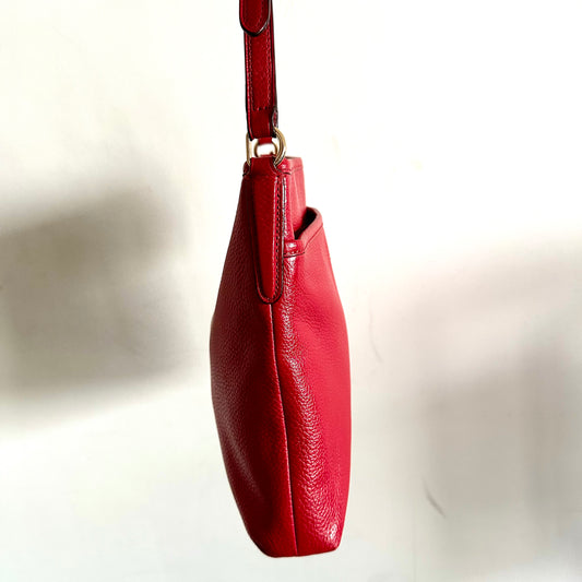 Coach Deep Rouge Red GHW File Logo Pebbled Leather Messenger Shoulder Sling Bag