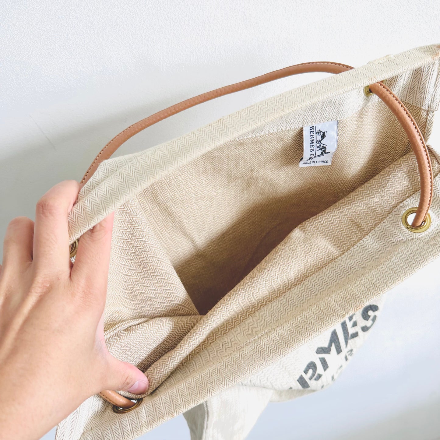 Hermes Aline White Toile & Gold Leather GHW Sellier Grooming Monogram Logo Shoulder Sling Bag