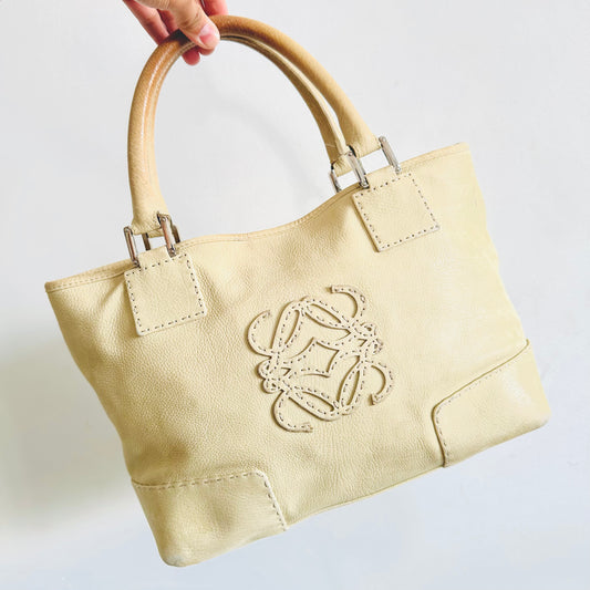 Loewe Cream White Giant Anagram Logo Monogram Nappa Leather Shopper Shoulder Tote Bag
