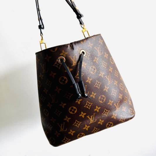 Louis Vuitton LV Neonoe MM Classic Bucket Monogram Logo Black GHW Shoulder Sling Bag
