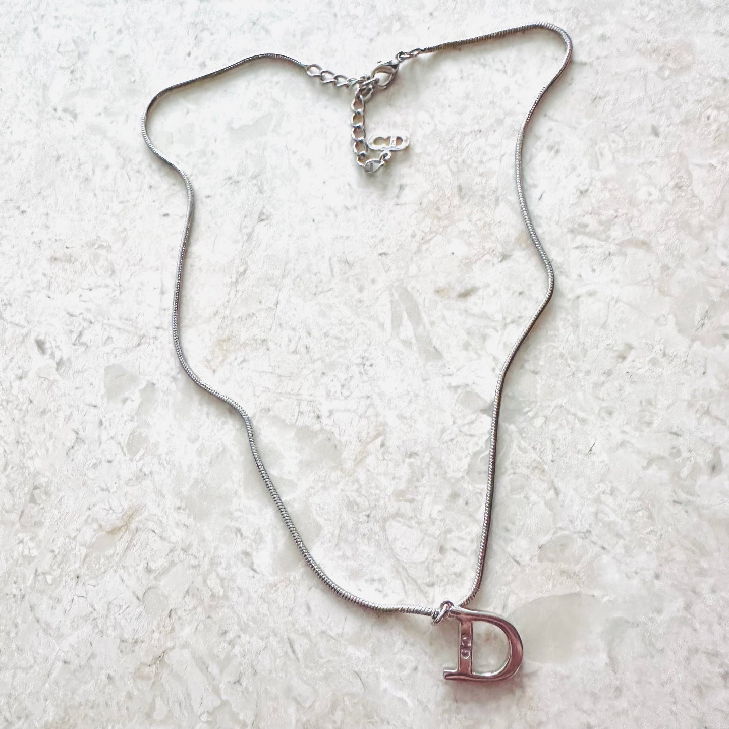 Christian Dior CD Giant Monogram Logo Signature Silver Vintage Pendant Necklace