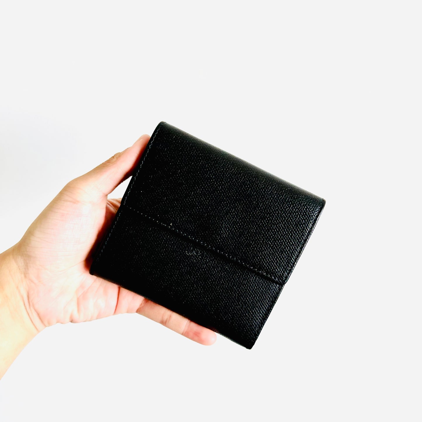 Yves Saint Laurent YSL Black Monogram Logo Compact Flap Trifold Wallet