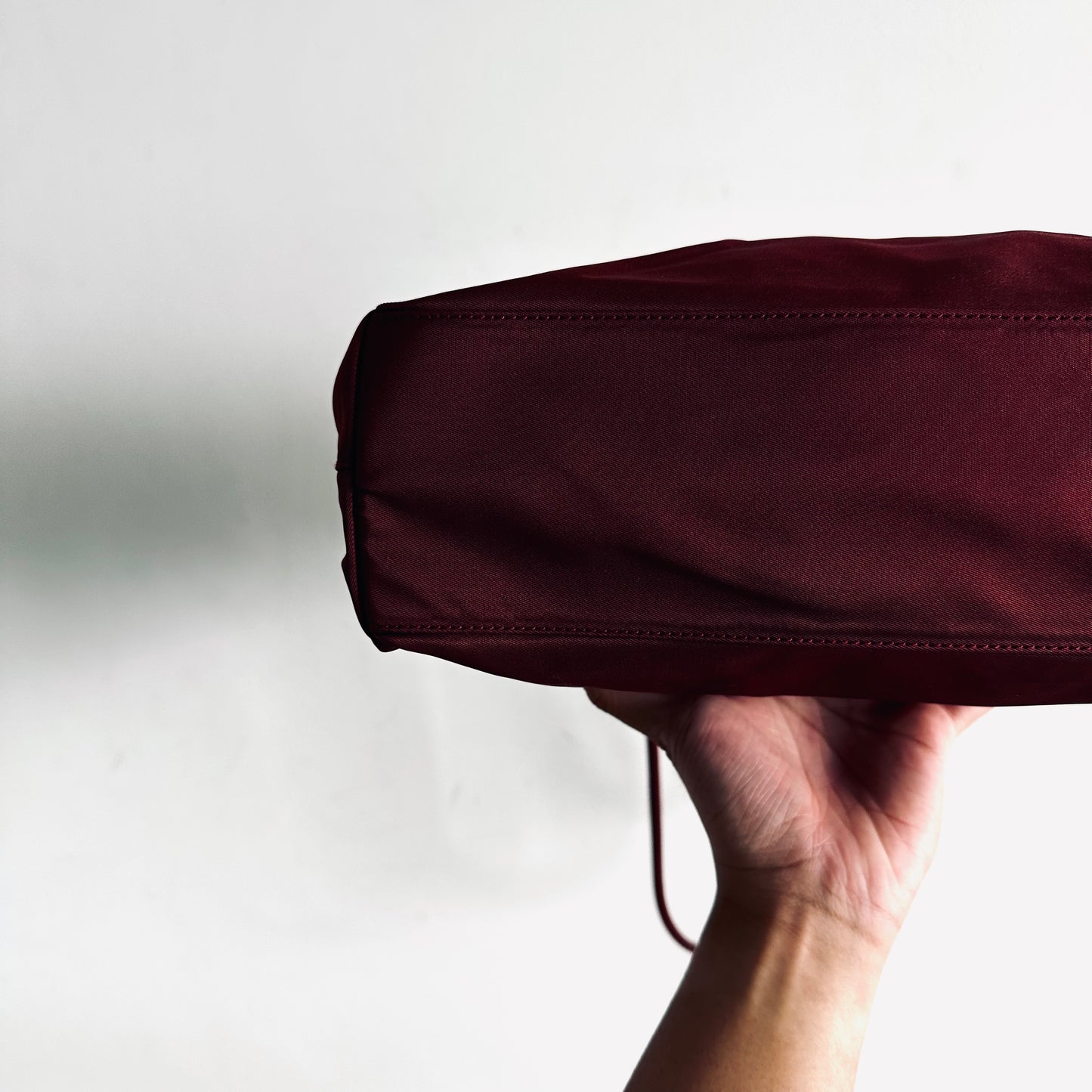 Prada Maroon Burgundy Red Classic Logo Nylon Shopper Zip Shoulder Tote Bag