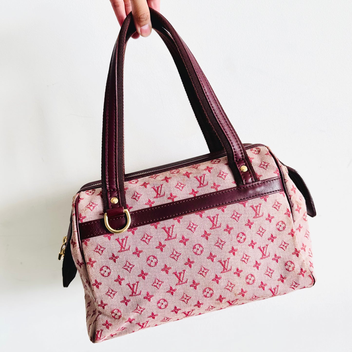 Louis Vuitton LV Josephine PM Mini Lin Pink GHW Monogram Logo Speedy Boston Top Handle Bag