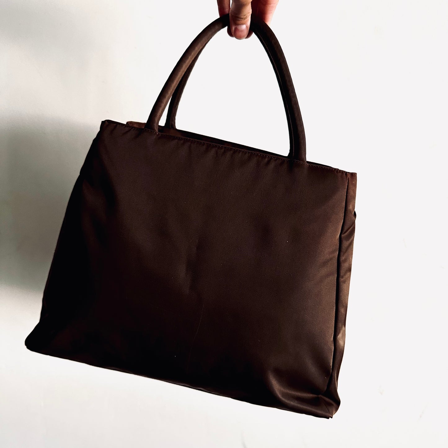 Prada Dark Brown Tessuto City Classic Logo Nylon Structured Shoulder Tote Bag