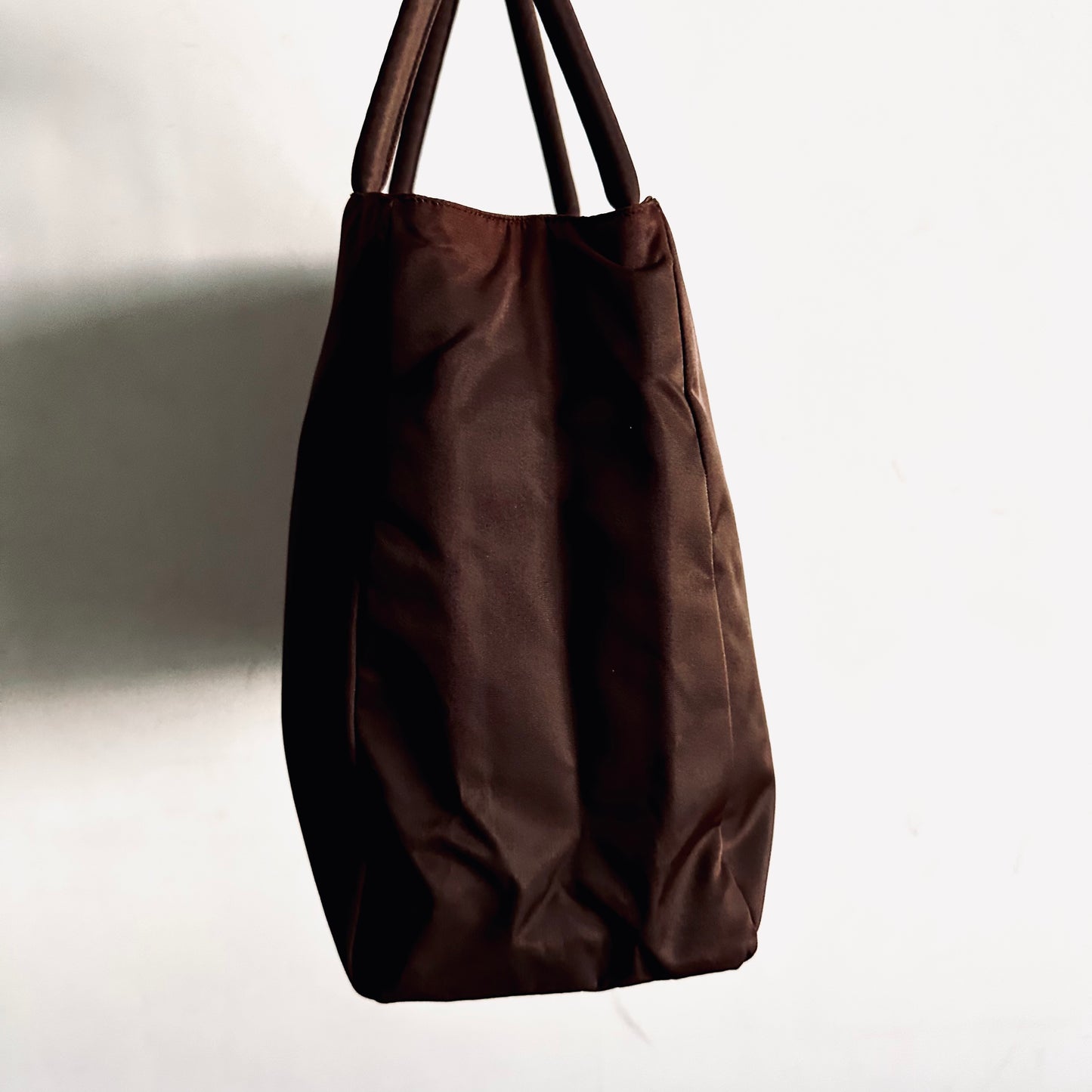 Prada Dark Brown Tessuto City Classic Logo Nylon Structured Shoulder Tote Bag