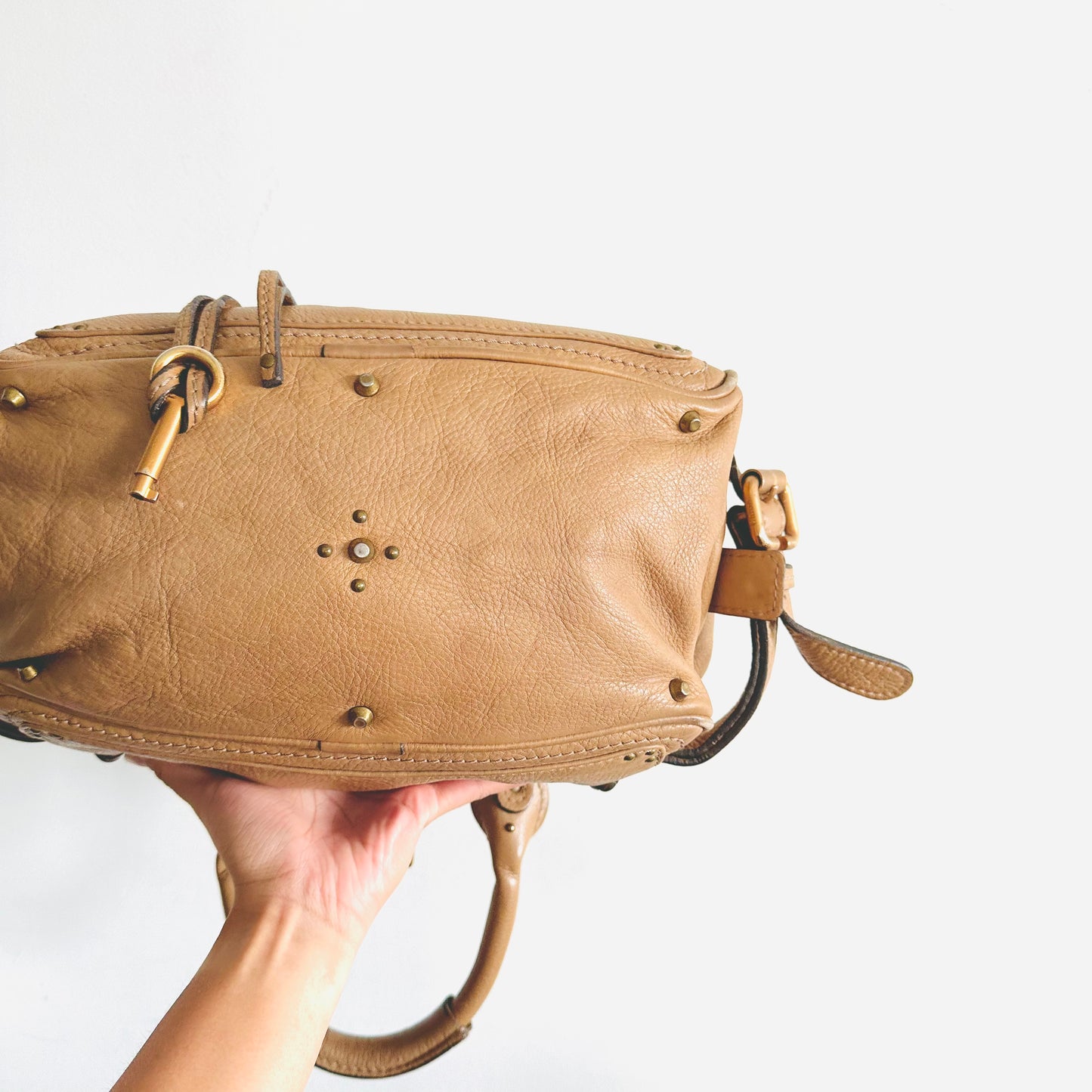 Chloe Paddington Cream Beige Brown GHW Classic Leather Shoulder Tote Bag