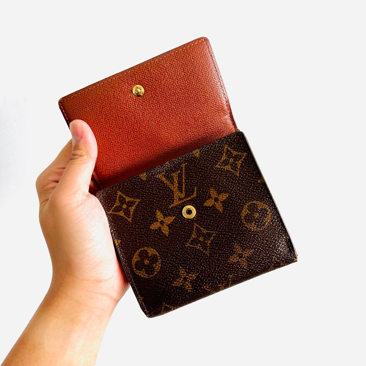 Louis Vuitton LV Elise Classic Monogram GHW Logo Trifold Flap Compact Wallet