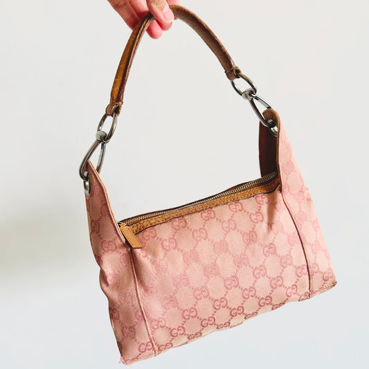 Gucci Pink GG Monogram Logo Hobo Pochette Small Shoulder Bag