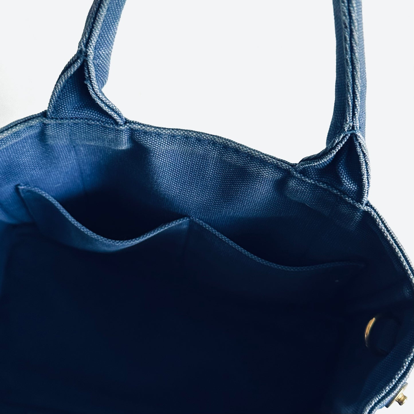 Prada Dark Blue Denim GHW Small Canapa Classic Logo Structured Shopper Tote Bag
