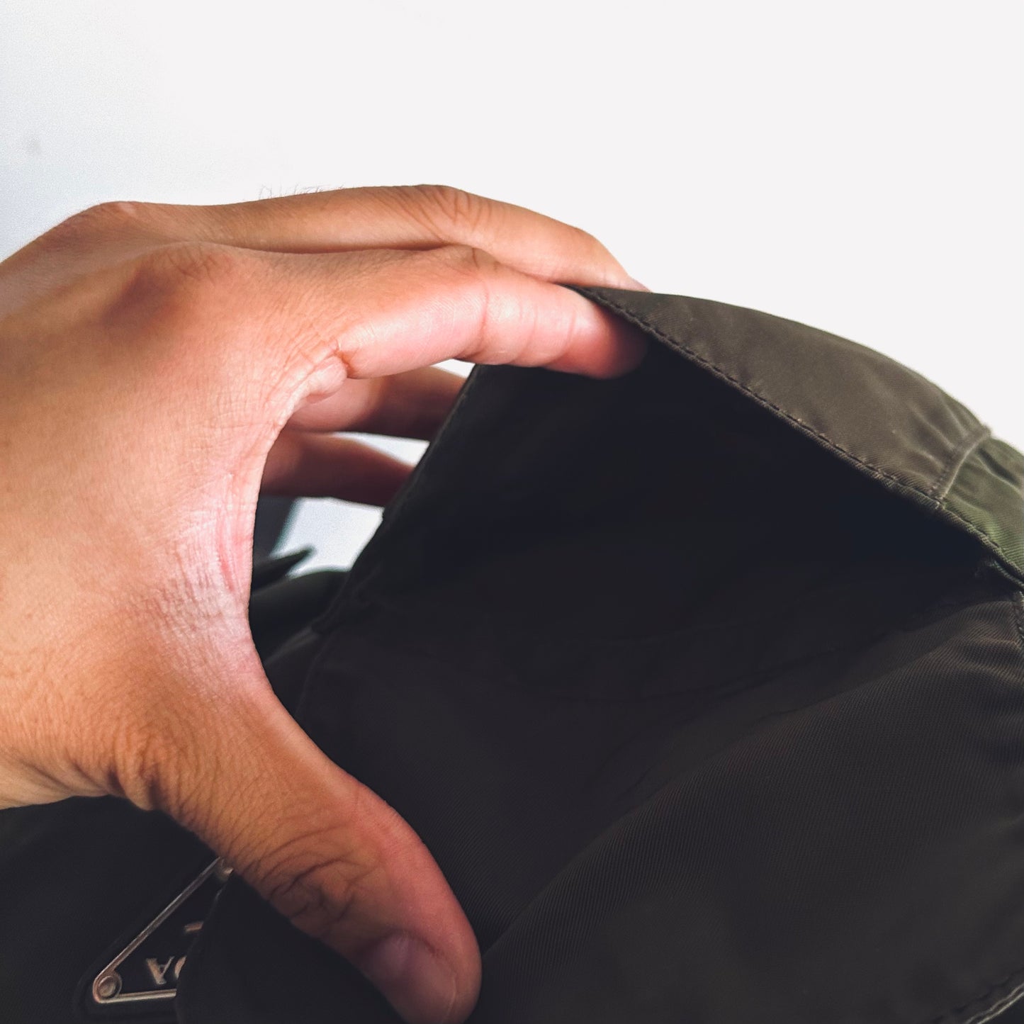 Prada Tessuto Dark Khaki Green Classic Logo Nylon & Leather Utility Shoulder Tote Bag