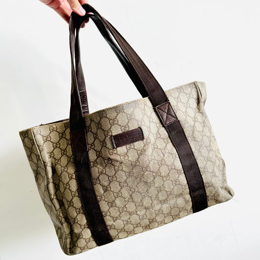 Gucci Supreme Beige GG Monogram Logo Structured Small Shopper Tote Bag