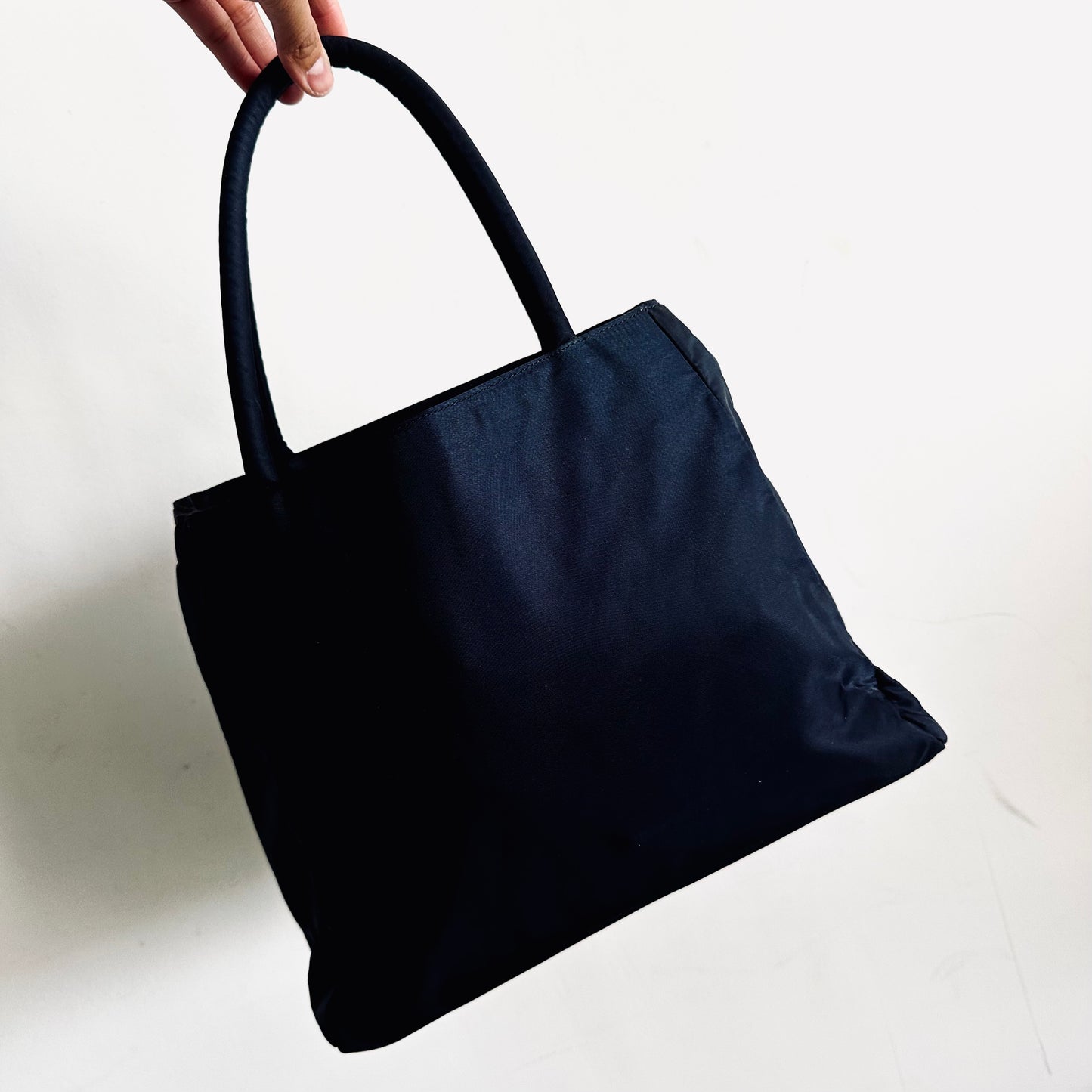 Prada Navy Blue Tessuto Classic Logo Nylon Shopper Shoulder Tote Bag