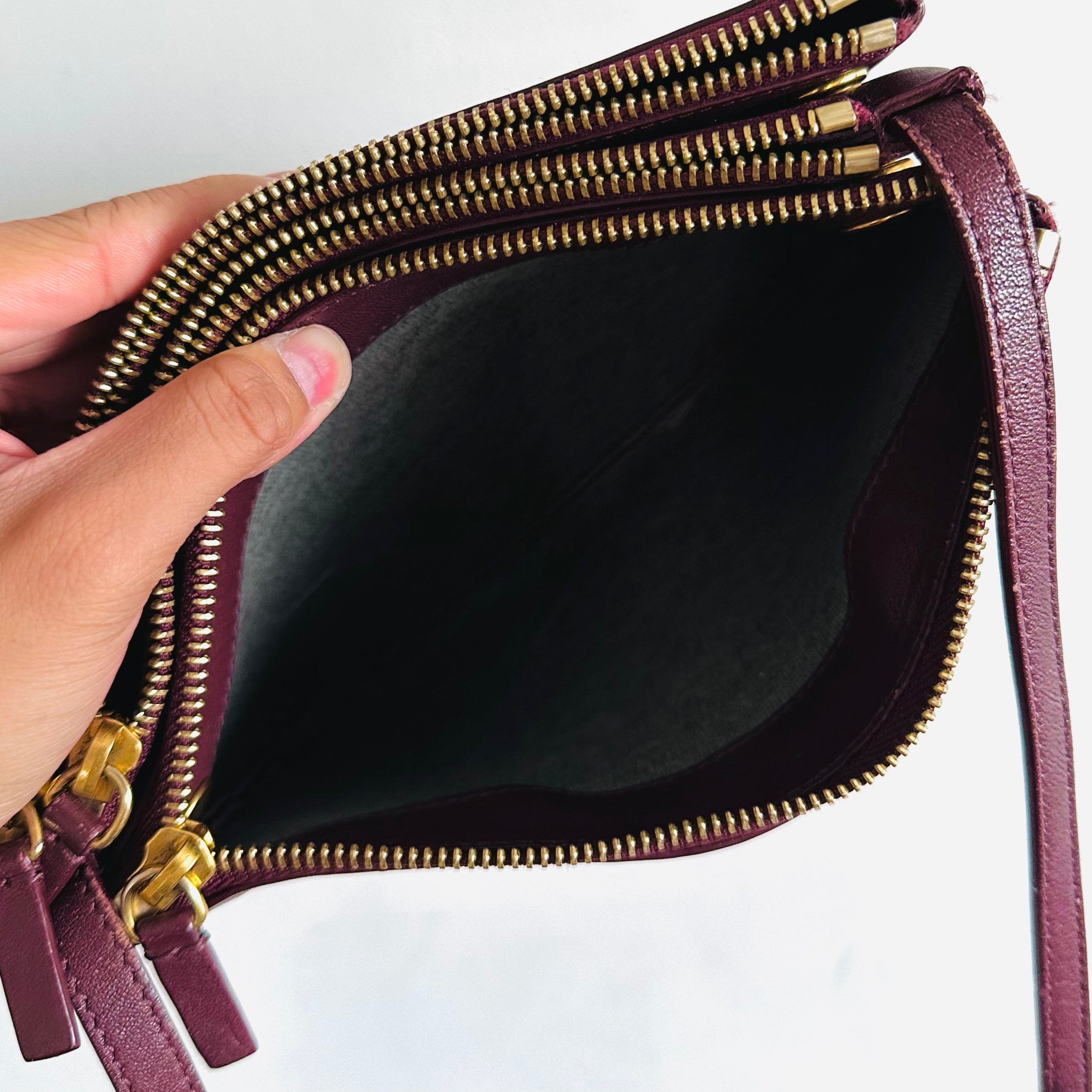 Celine trio bag on sale burgundy