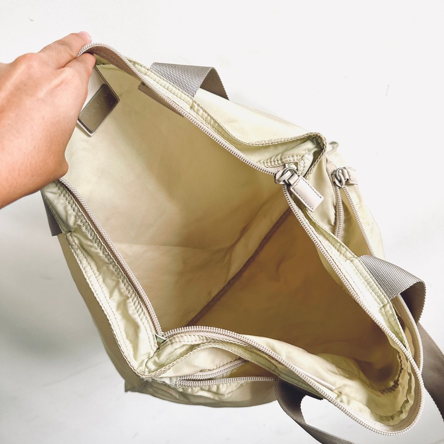 Prada Cream White Vela Classic Logo Wide Shopper Shoulder Tote Bag