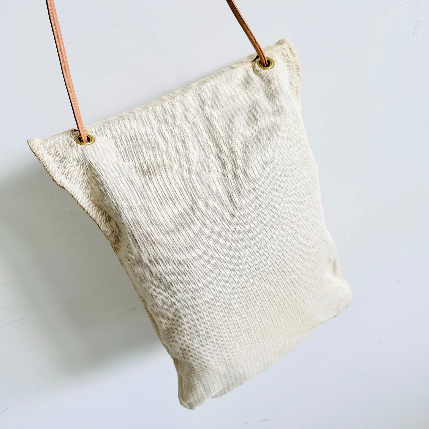 Hermes Aline White Toile & Gold Leather GHW Sellier Grooming Monogram Logo Shoulder Sling Bag