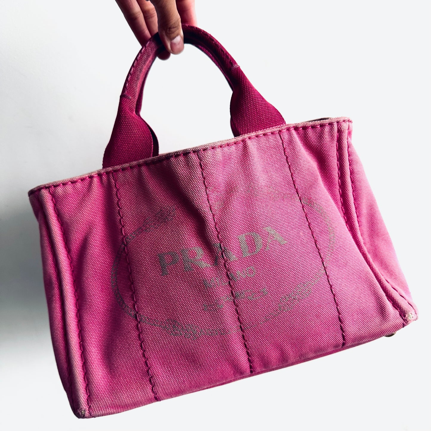 Prada Pink GHW Canapa Classic Logo Small Structured 2-Way Shopper Shoulder Sling Tote Bag