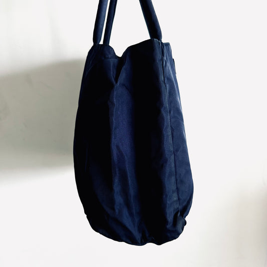 Prada Navy Blue Tessuto Classic Logo Shopper Nylon Shoulder Tote Bag