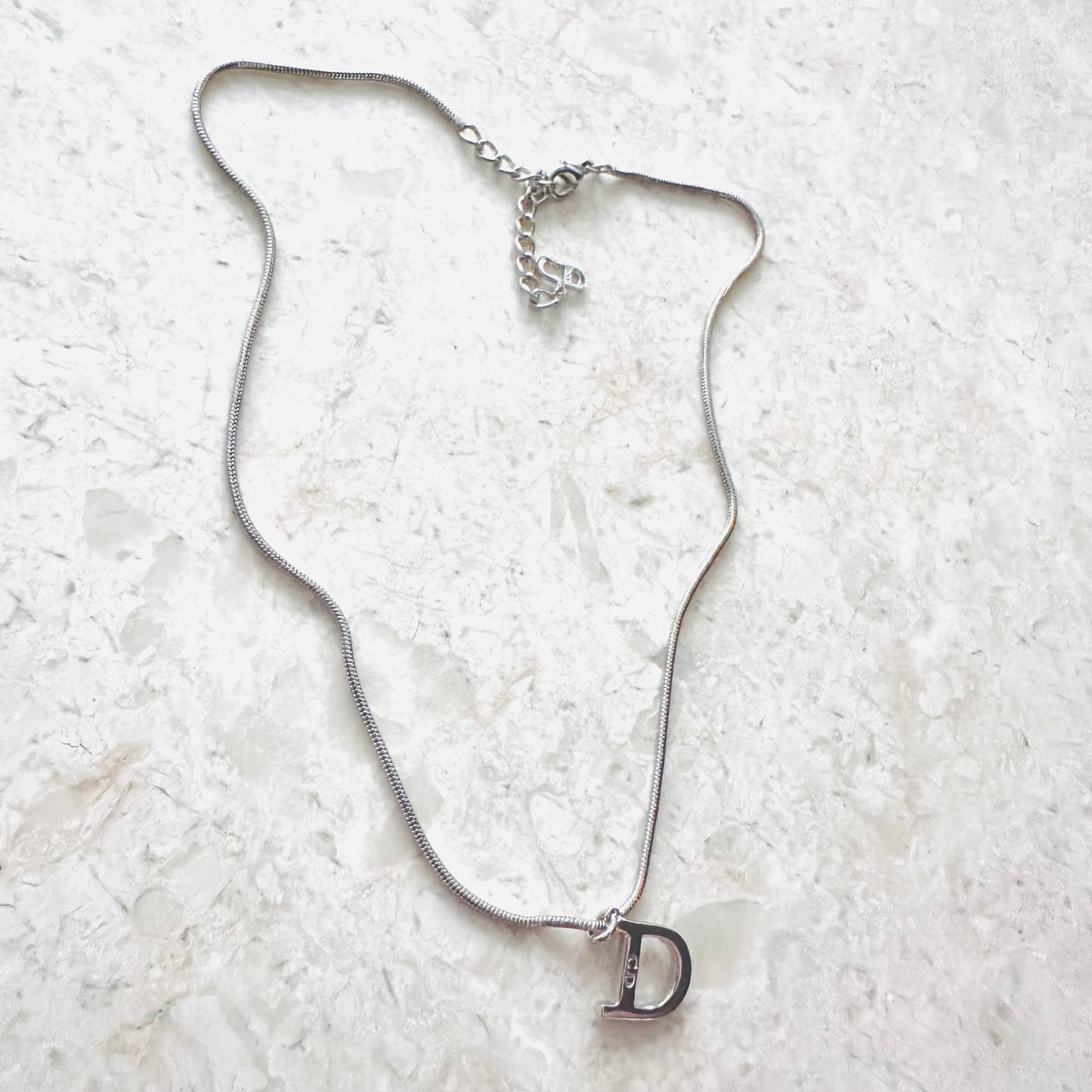 Christian Dior CD Giant Monogram Logo Signature Silver Vintage Pendant Necklace