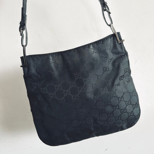 Gucci Black Iridescent GG Monogram Hobo Baguette Shoulder Bag