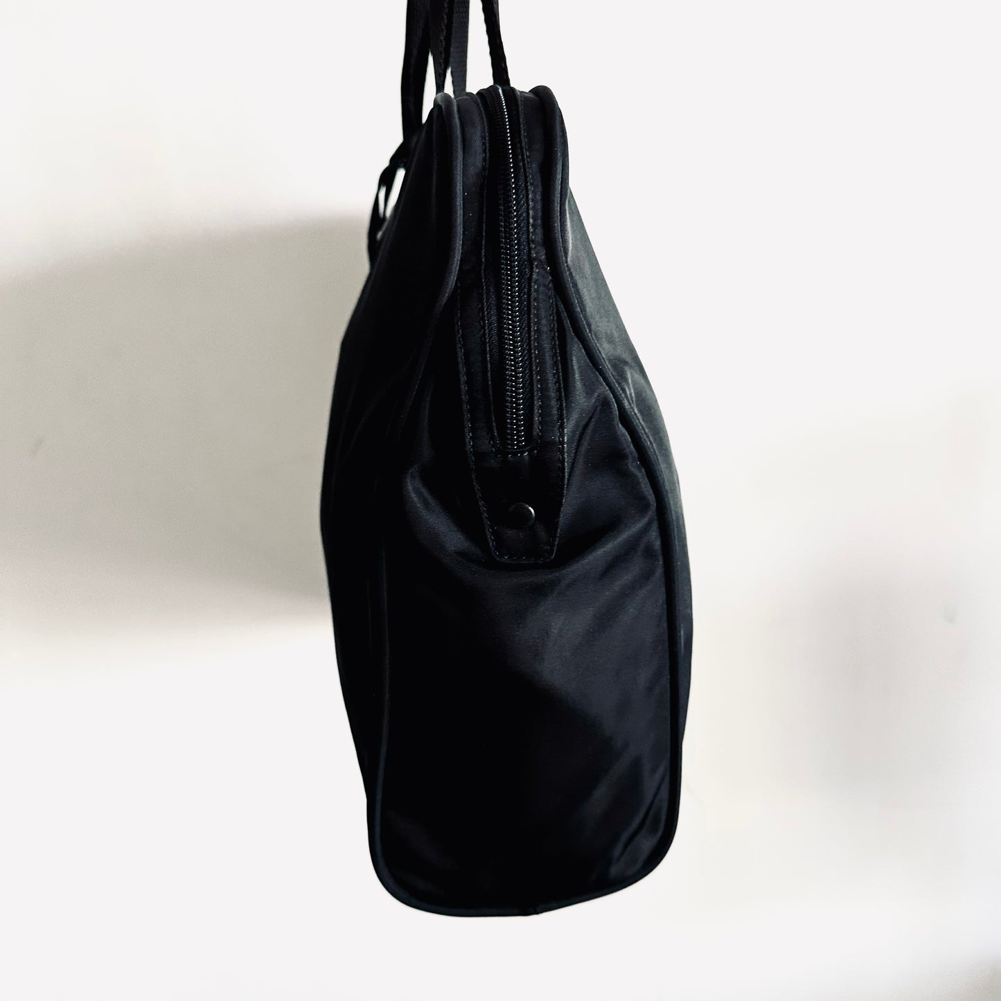 Prada Black Diligenza Tessuto Classic Logo Boston Bowling Zip Around Tote Bag