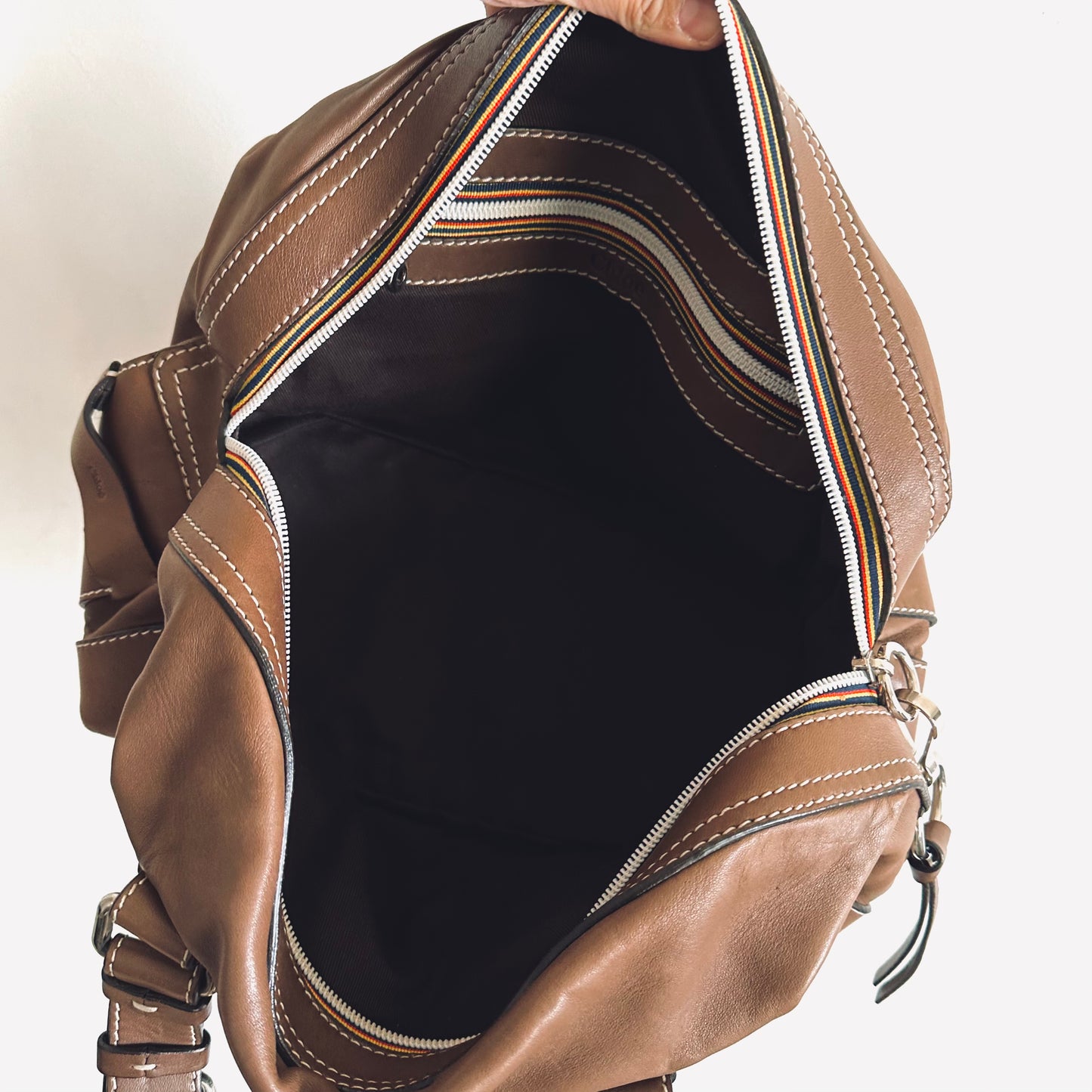Chloe Patsy Brown Classic Leather Logo Boston Speedy Shoulder Tote Bag
