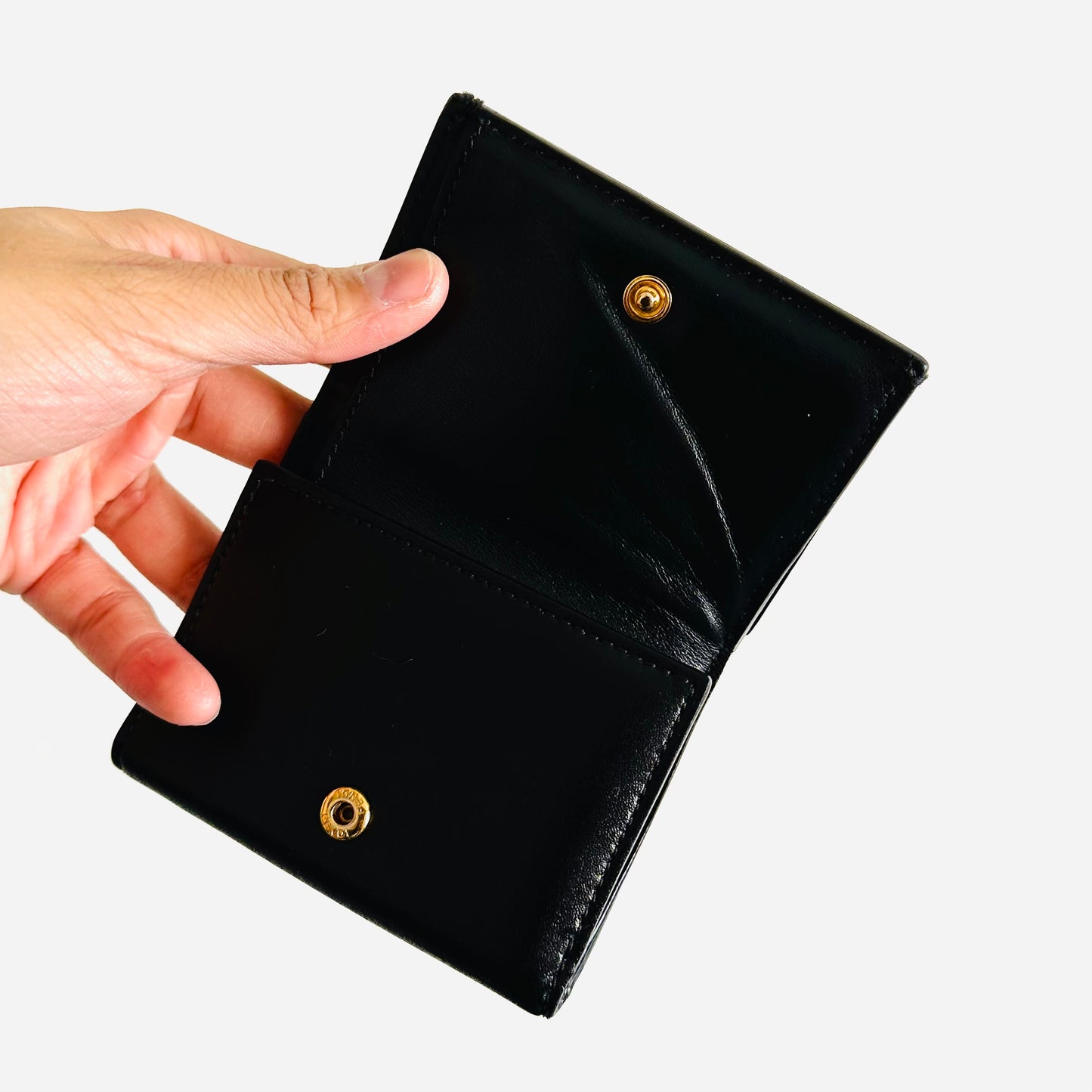Fendi FF Zucca Black/Brown GHW Monogram Logo Flap Compact Trifold Micro Wallet