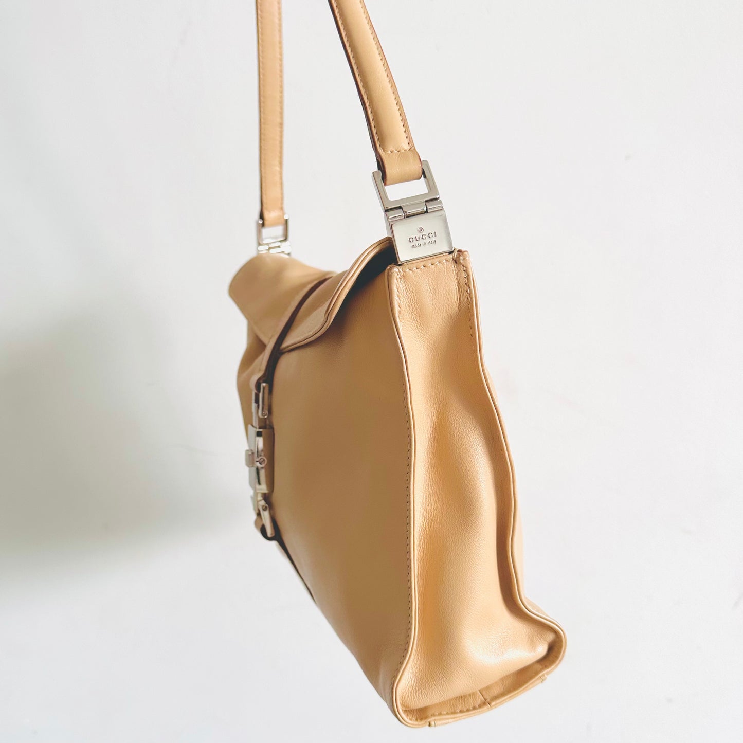 Gucci Beige Leather Jackie Monogram Logo Vintage Hobo Shoulder Bag